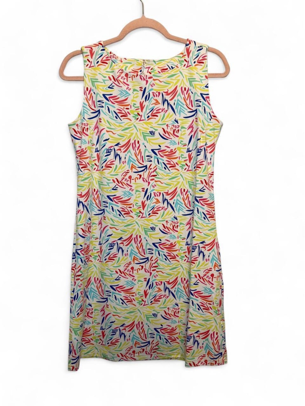 Lulu-B Vibrant Colorful Abstract Tropical Print Sleeveless Shift Dress Size M